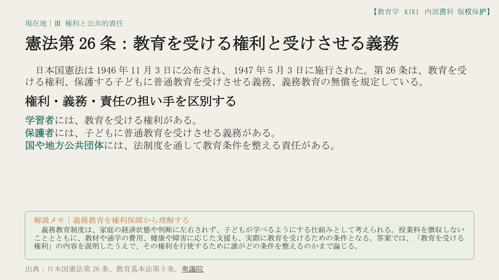 憲法第26条：教育を受ける権利と受けさせる義務