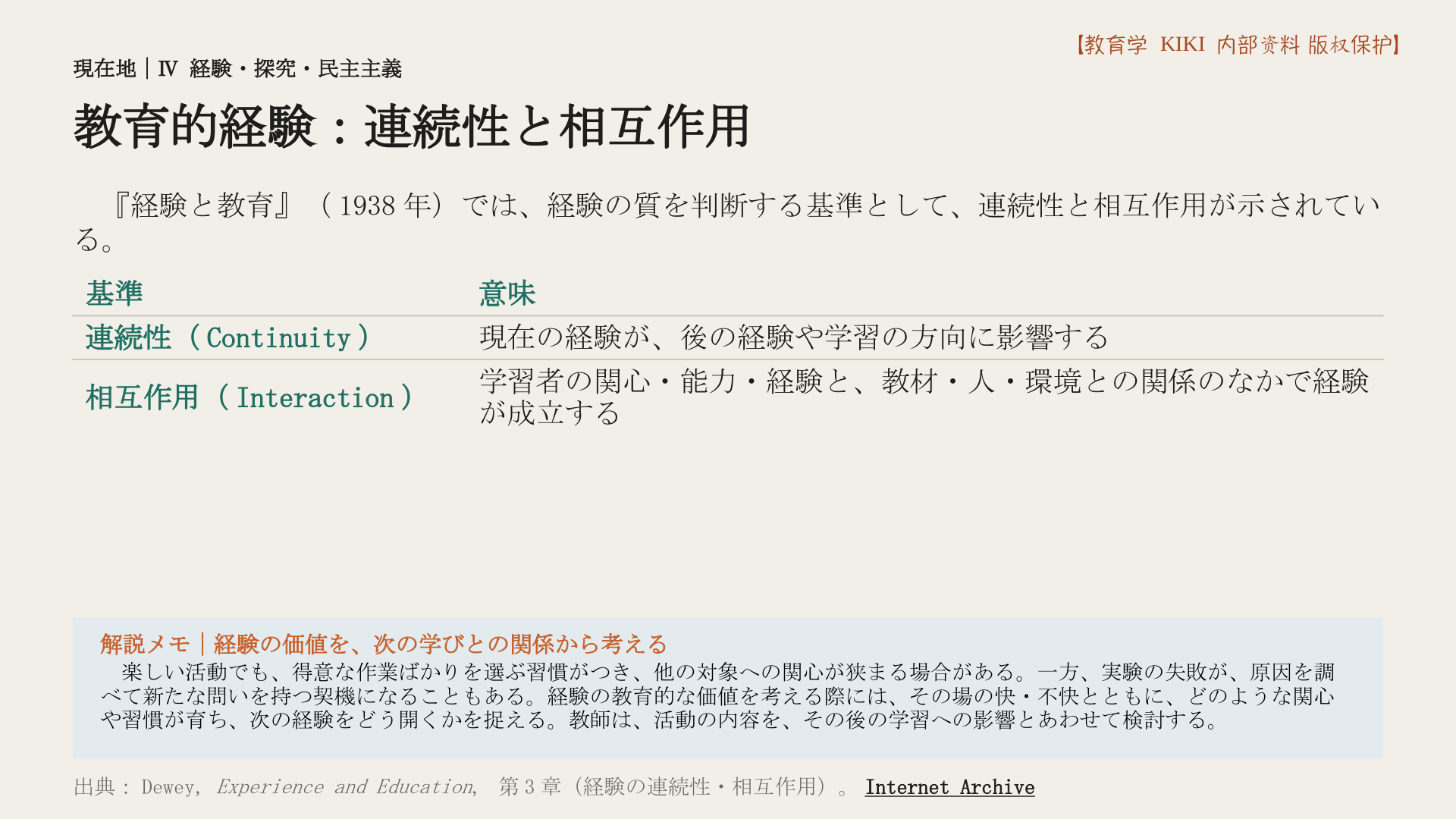 教育的経験：連続性と相互作用