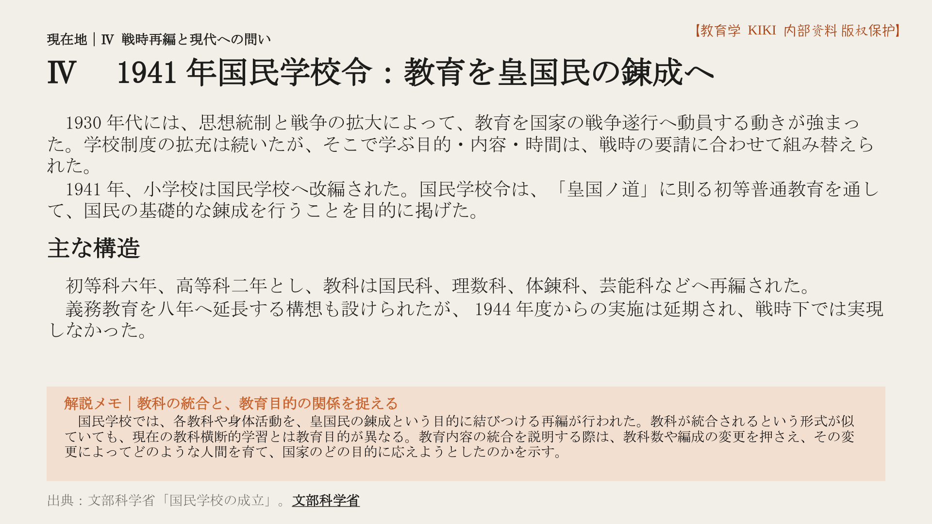 Ⅳ 1941年国民学校令:教育を皇国民の錬成へ