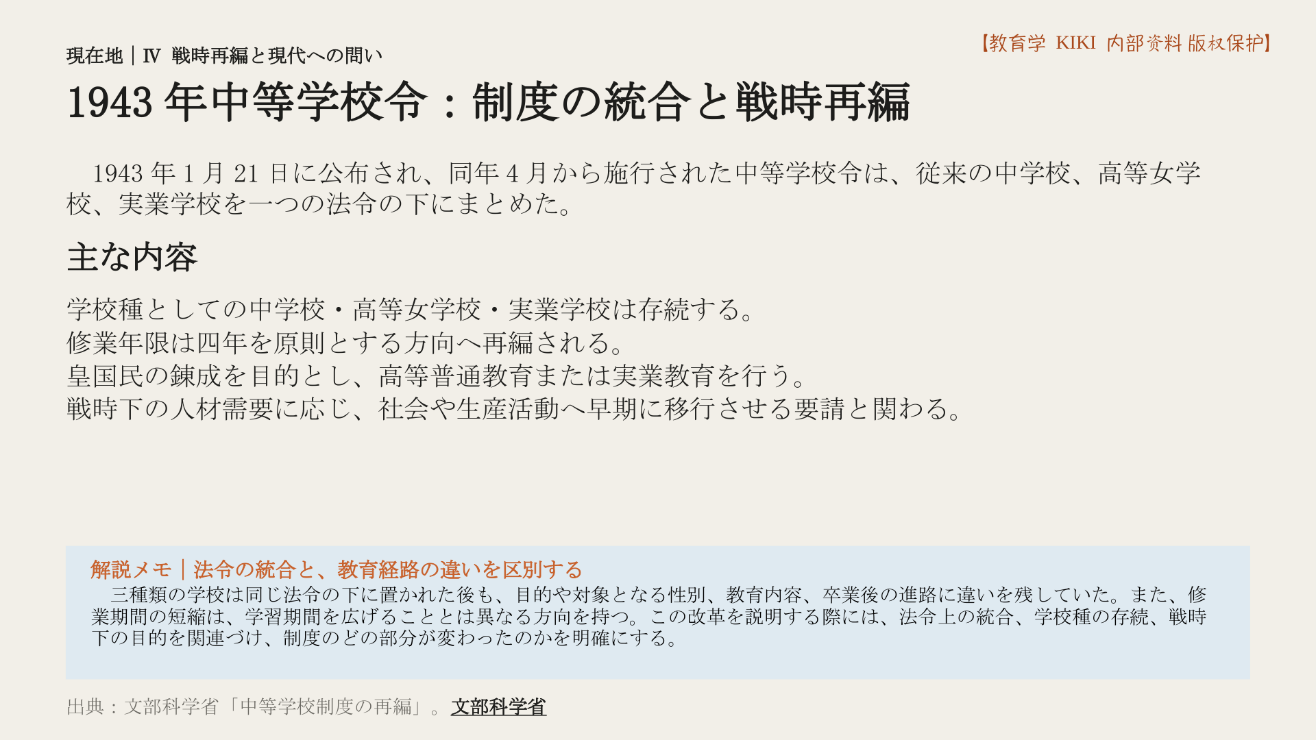 1943年中等学校令:制度の統合と戦時再編