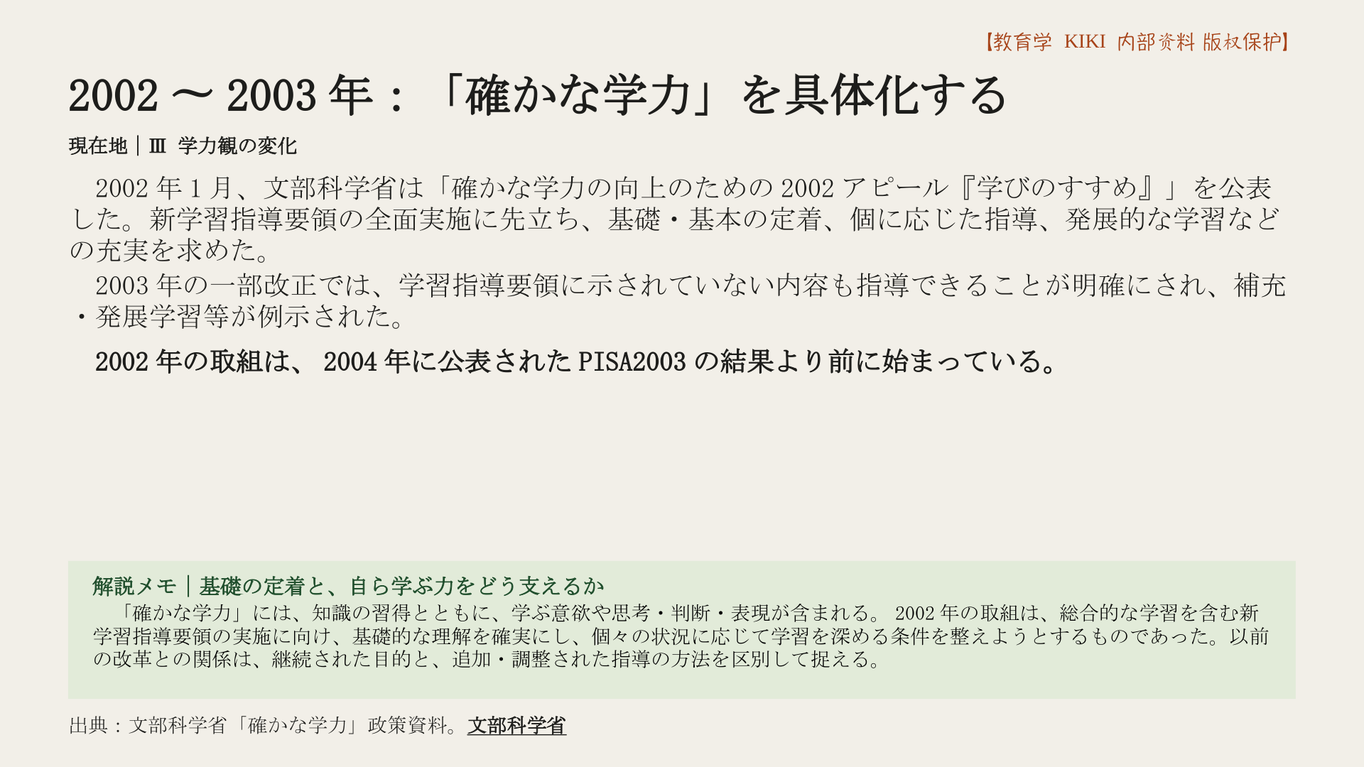 2002〜2003年：「確かな学力」を具体化する