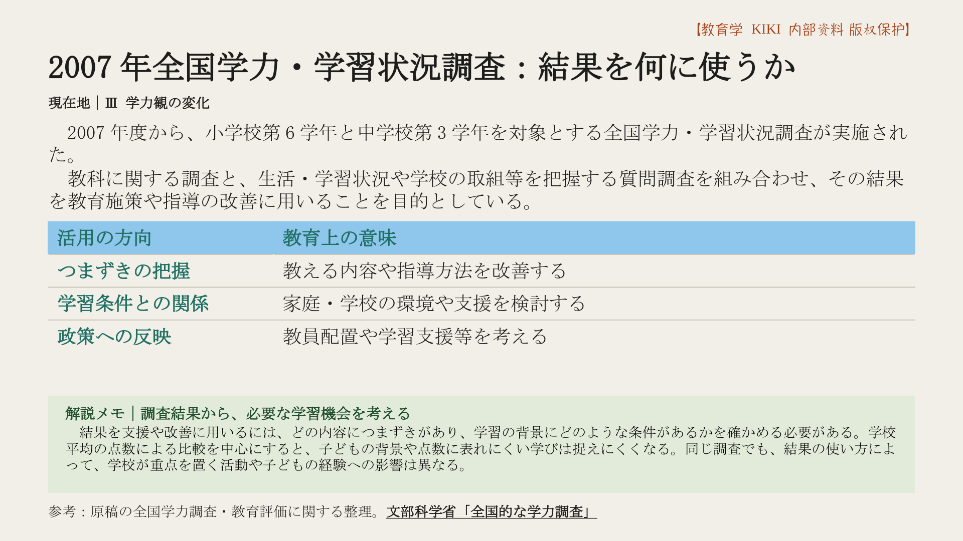 2007年全国学力・学習状況調査：結果を何に使うか