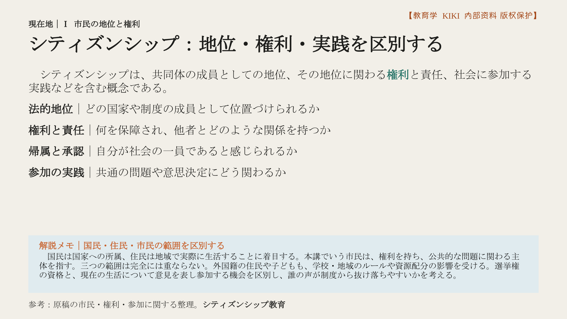 シティズンシップ：地位・権利・実践を区別する