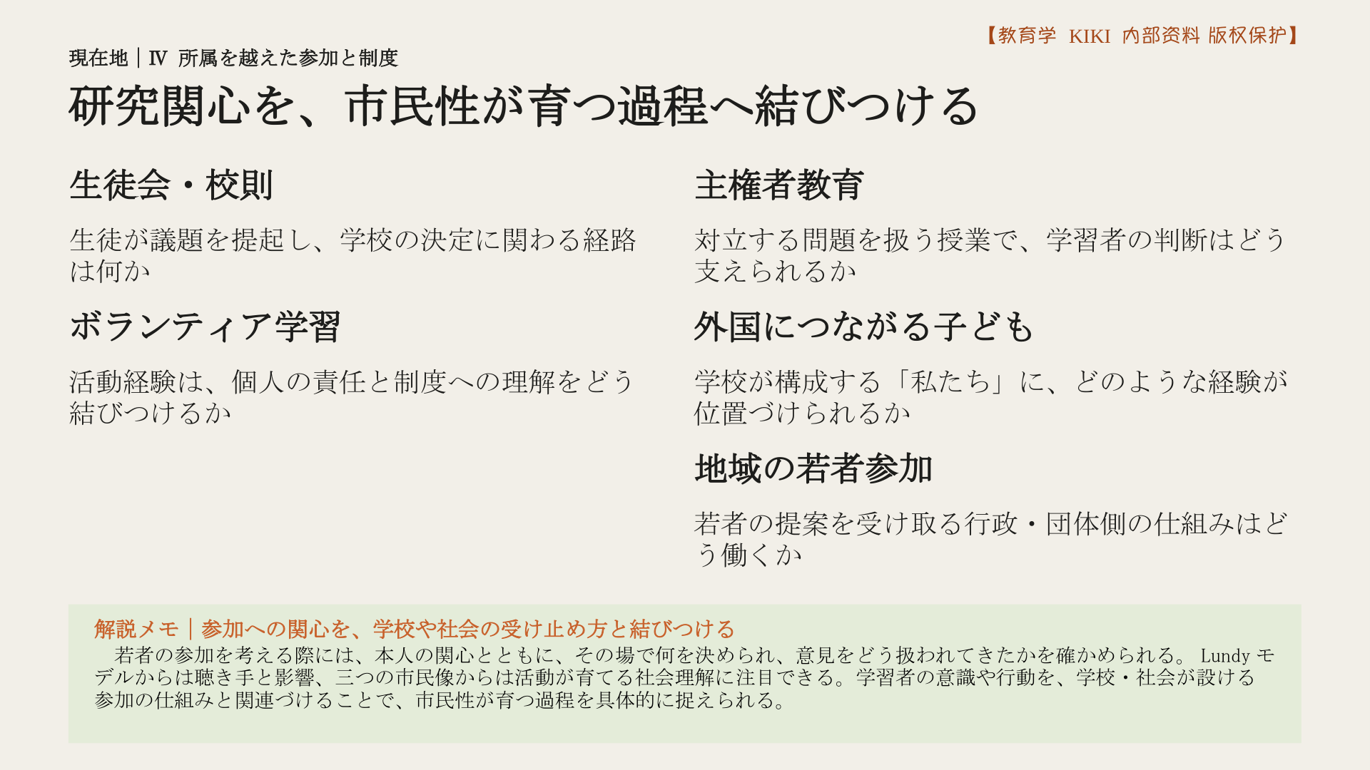 研究関心を、市民性が育つ過程へ結びつける