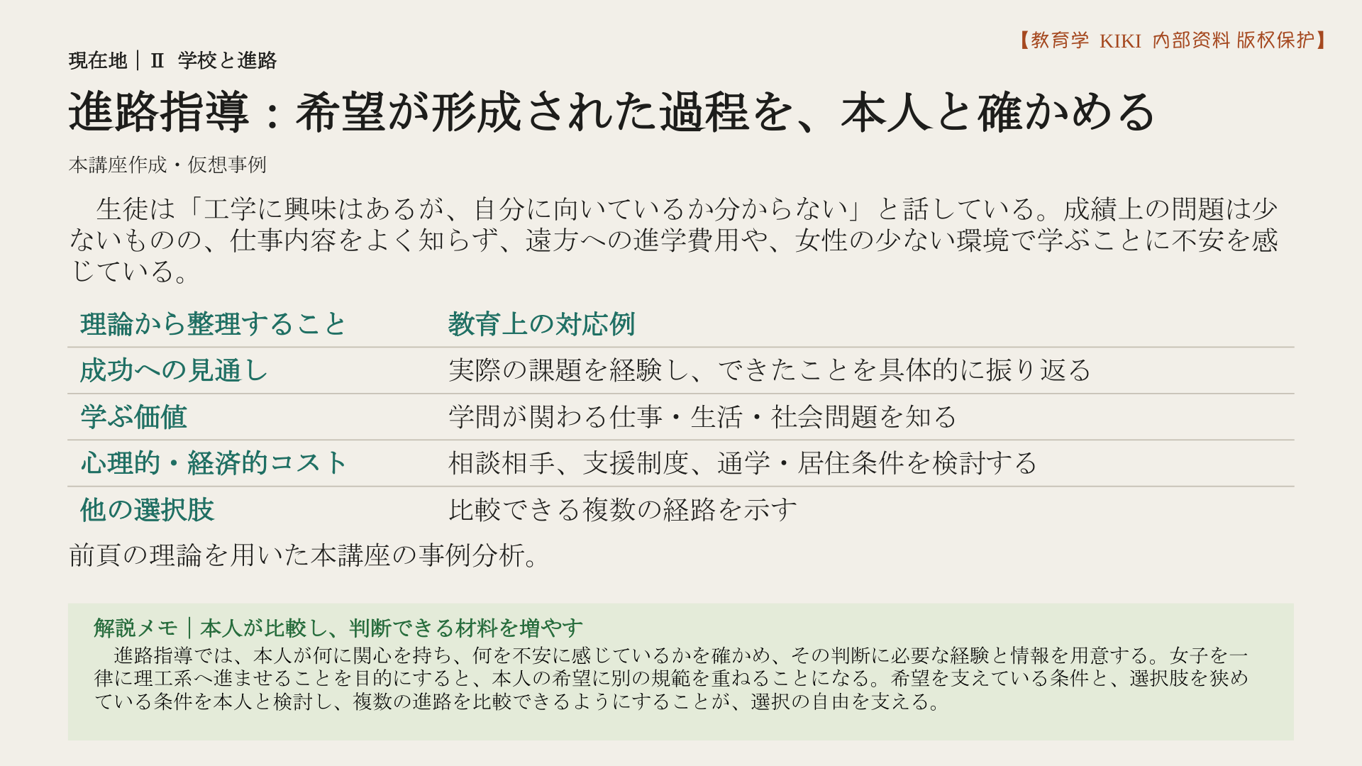 進路指導：希望が形成された過程を、本人と確かめる