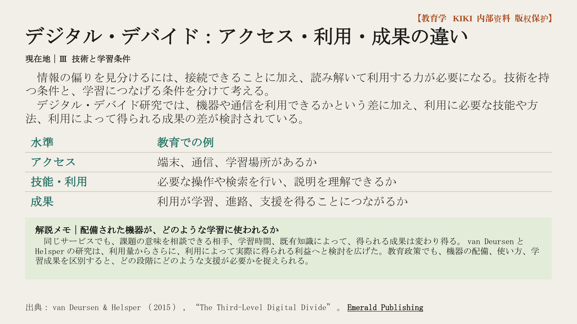 デジタル・デバイド：アクセス・利用・成果の違い