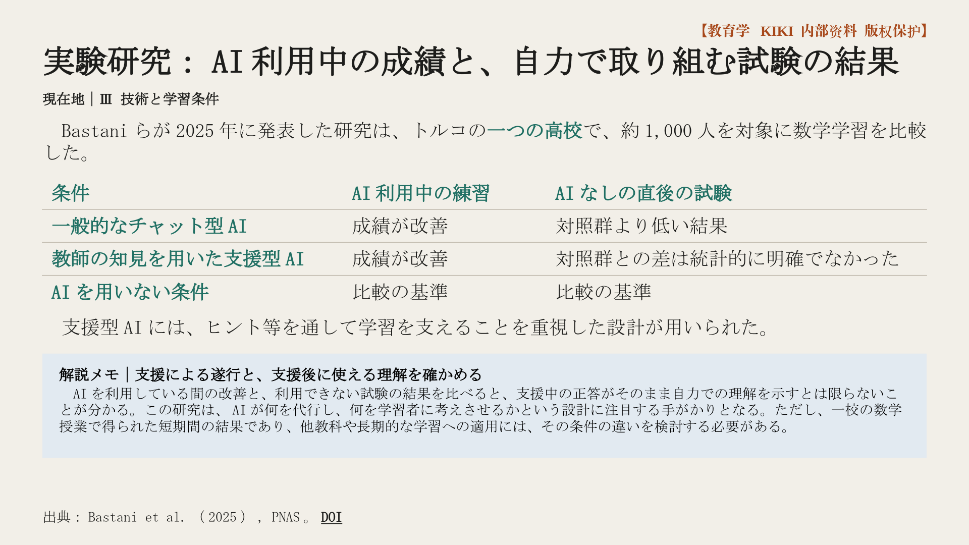 実験研究：AI利用中の成績と、自力で取り組む試験の結果