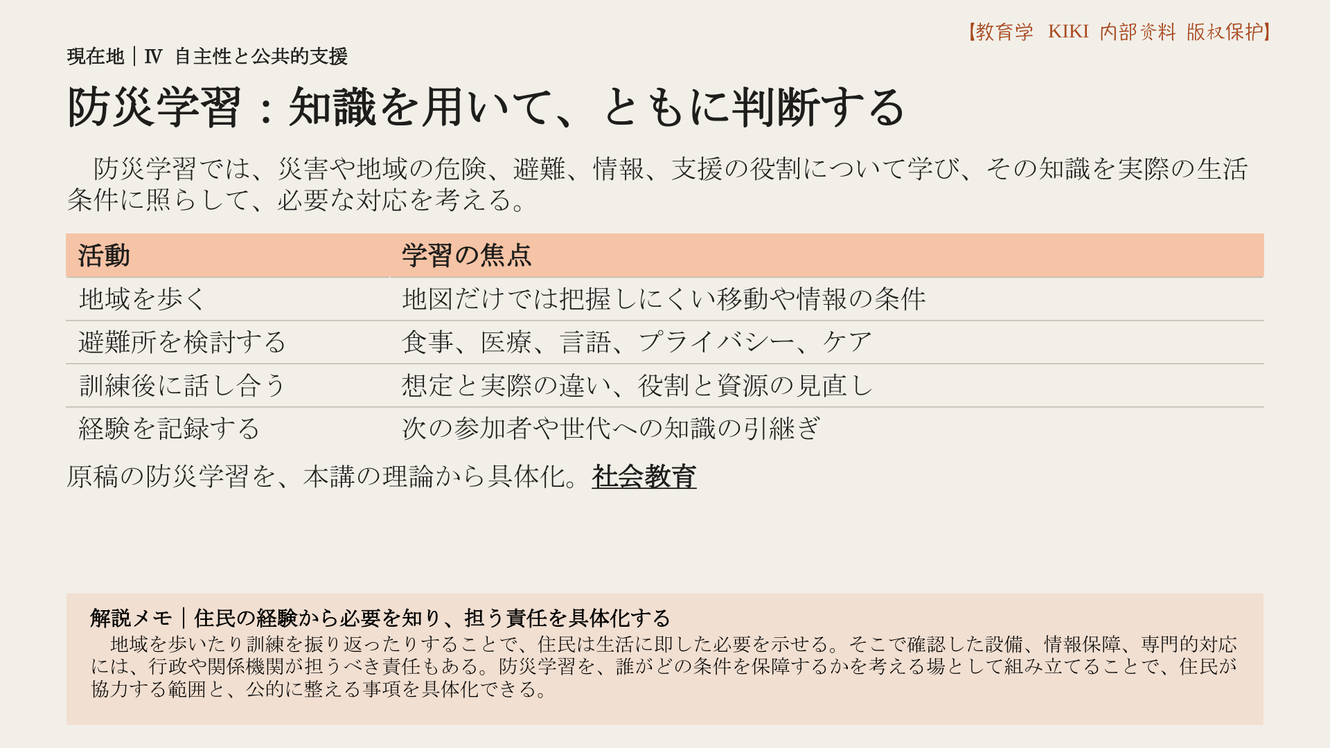 防災学習：知識を用いて、ともに判断する