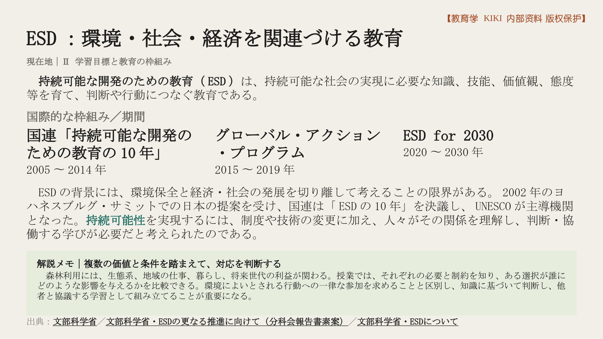 ESD：環境・社会・経済を関連づける教育
