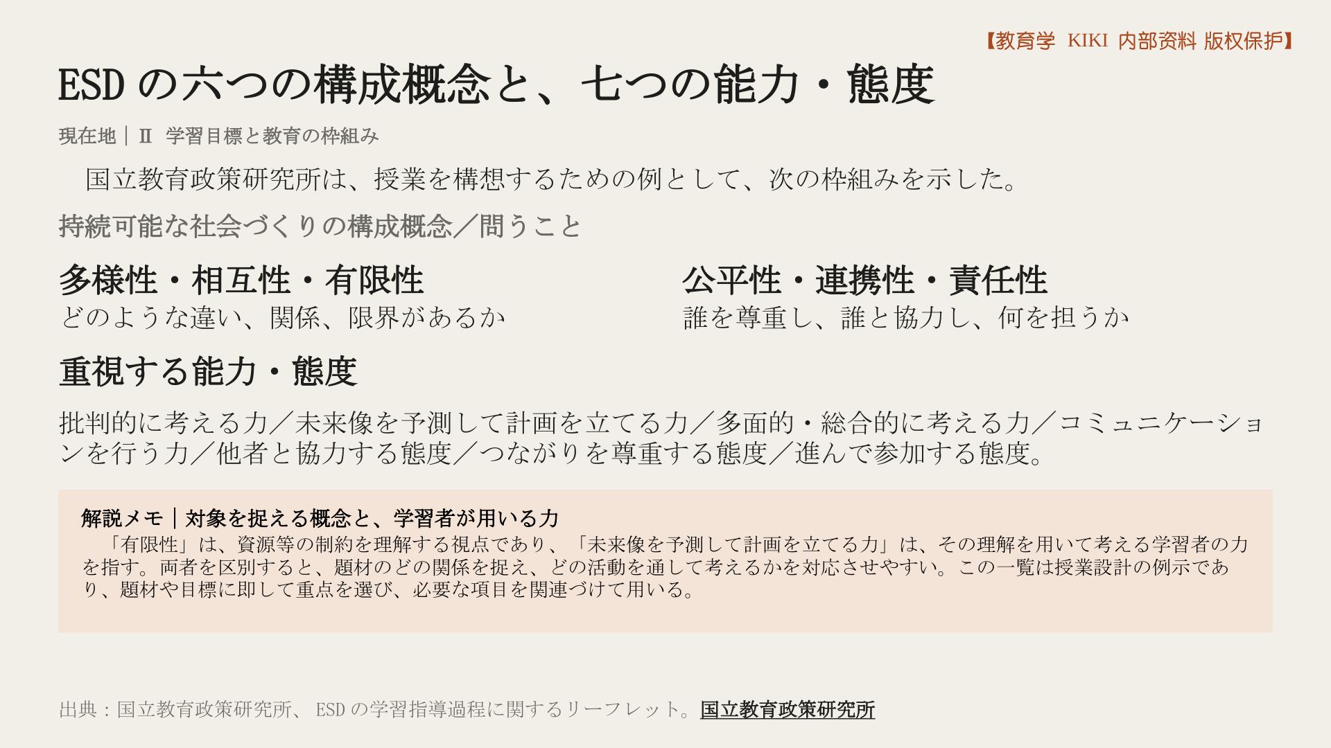 ESDの六つの構成概念と、七つの能力・態度