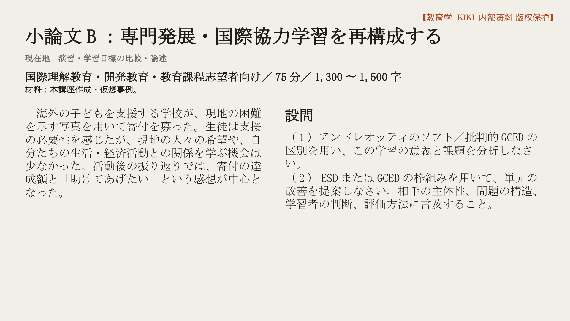 小論文B：専門発展・国際協力学習を再構成する