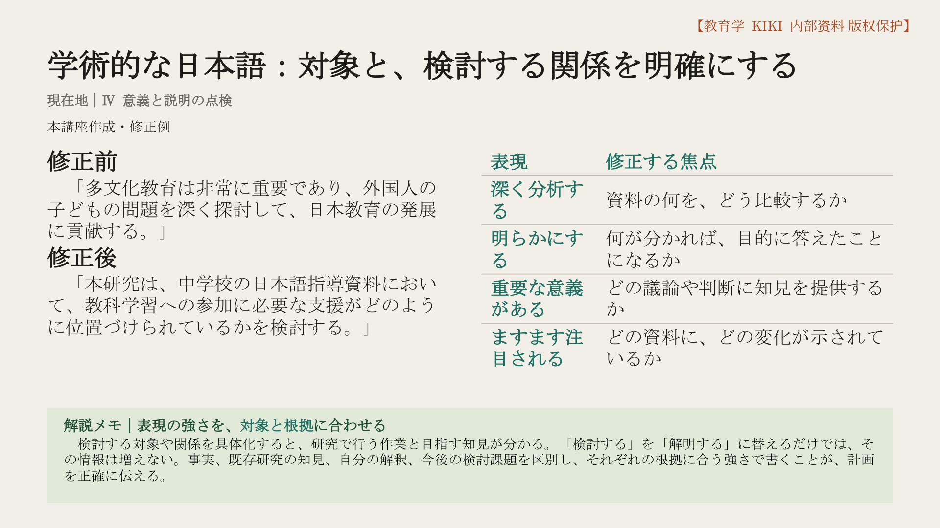 学術的な日本語：対象と、検討する関係を明確にする