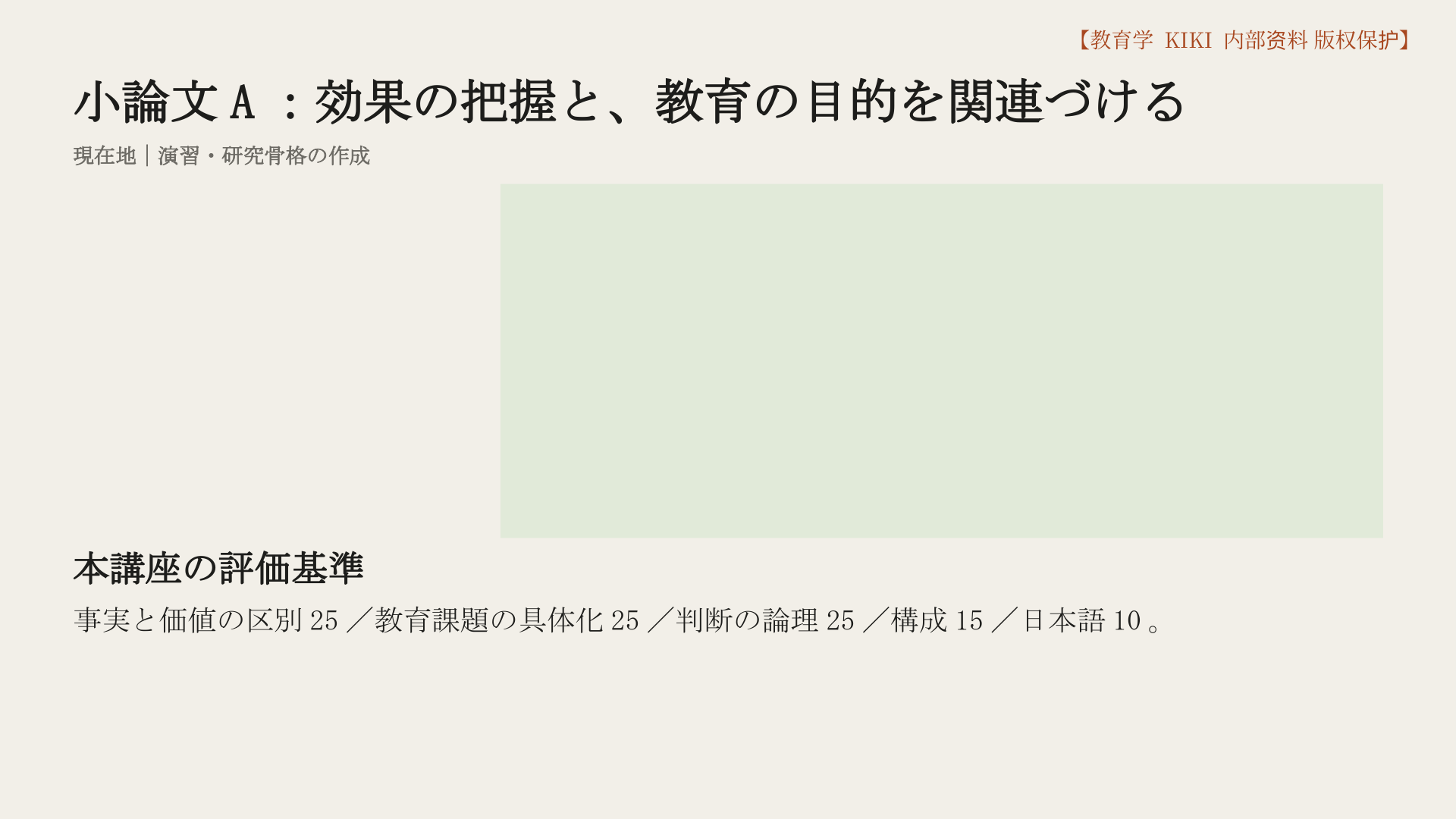小論文A：効果の把握と、教育の目的を関連づける
